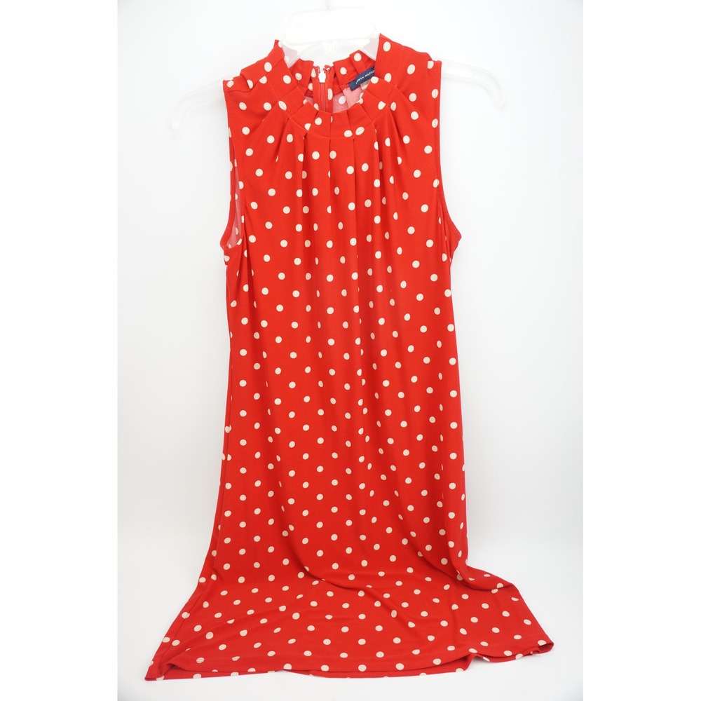 Tommy Hilfiger Dress 10 Red Polka Dot Sleeveless Pleated High Neck Excellent